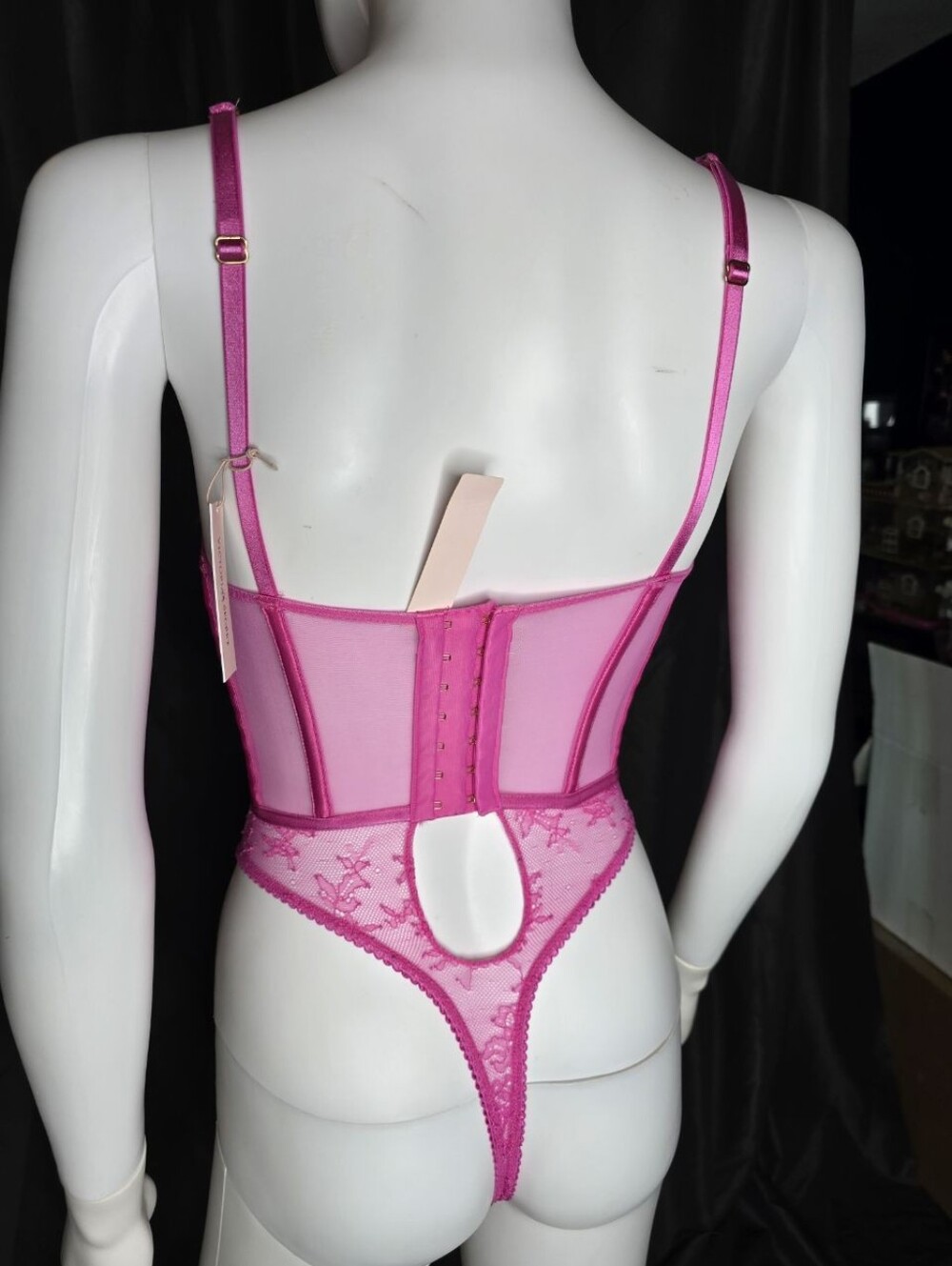 Victoria's Secret Neon Pink Lace Bustier Teddy - Picture 14 of 16